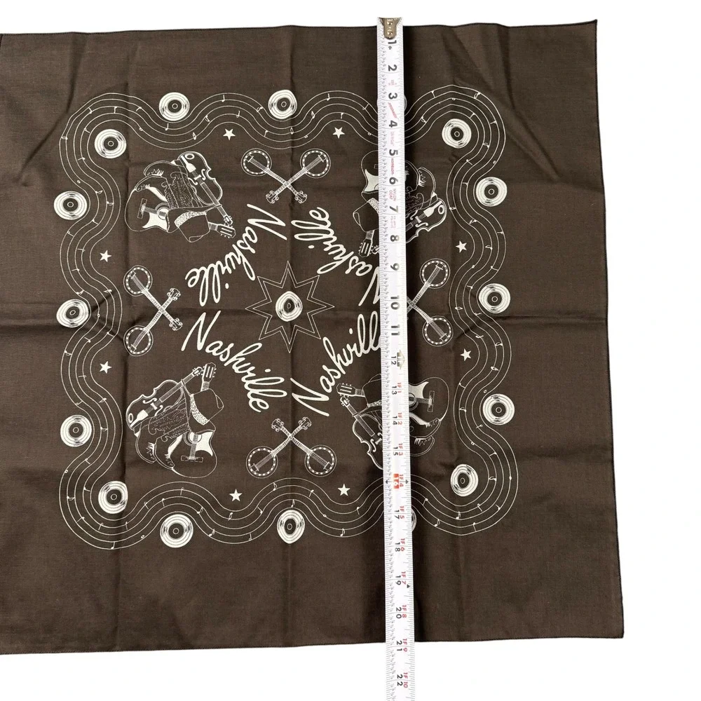 VTG Nashville Tennessee Country Music Bandana‎ Brown Western Guitar Fiddle Scarf